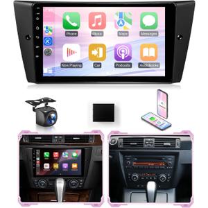2G+32G Car Radio for BMW 328i 325i 335i E90 E91 E92 E93 2005 to 2011 Stereo Wireless CarPlay Android Auto, 9" IPS Touch Screen for BMW E90 Car Play GPS Navi/FM RDS/5G WiFi/SWC/Camera (No Fiber)