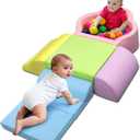 Soft Play Set, Foam Baby Climbing Blocks with Anti-Slip Particles Bottom & Velcro Connectors for Toddlers 6-24 Months, High-Density Foam & Washable Cover for Motor Skills Development (Color)