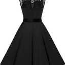 Bbonlinedress Women's 1950s Vintage Rockabilly Swing Dress Lace Cocktail Prom Party Wedding Guest Dress (Black, M)