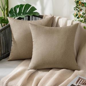 MIULEE Pack of 2 Decorative Outdoor Solid Waterproof Throw Pillow Covers Faux Linen Garden Farmhouse Cushion Cases for Patio Tent Balcony Couch Sofa 20x20 Inch Taupe Grey