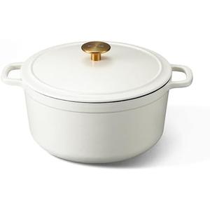 CAROTE 5QT Enameled Cast Iron Dutch Oven Pot with Lid, Heavy-Duty Dutch Oven for Sourdough Bread Baking, Braising, Stews, Roasting, Healthy & Non-Toxic, Dual Handles, All Stovetop Compatible, Oven Safe up to 500° F, Cream White