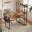 Treesland 47 Inch Computer Desk with Bookshelf, Corner Desk with Storage, L Shaped Desk, Home Office Desks, Writing Study Desk for Bedroom, Brown