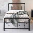 Lutown-Teen 12 Inch Twin Bed Frames with Victorian Vintage Headboard and Footboard, No Box Spring Needed, Heavy Duty Metal Mattress Foundation, Noise Free, Easy Assembly, Black