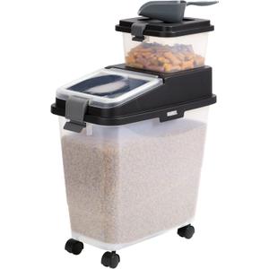 Mighty Tuff 3 Piece Airtight Dog Food Storage Container, Up to 36 lbs, with 5 lbs Dog Treat Container and Portion Scoop  BPA Free Airtight Pet Food Bin on Wheels