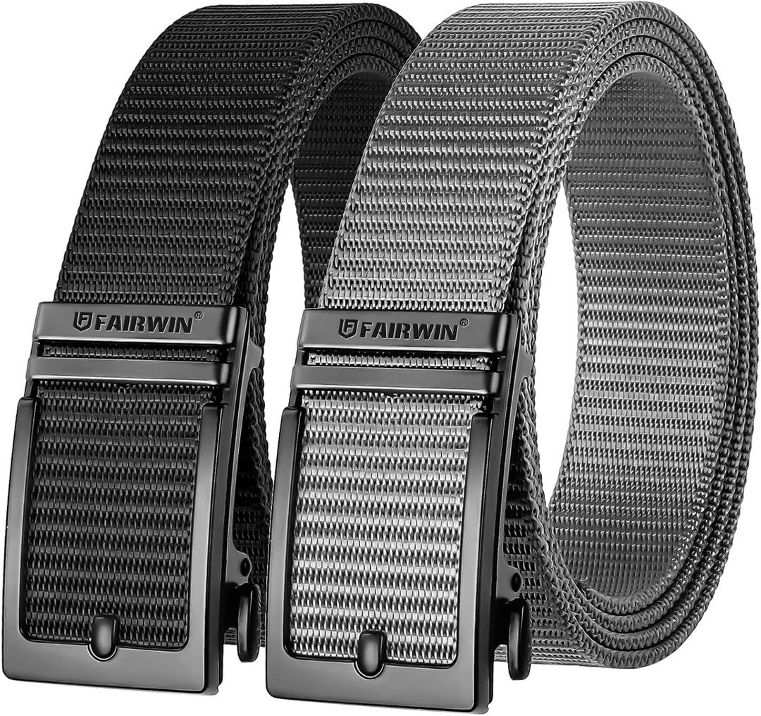 FAIRWIN Golf Belts for Men 2 Pack Mens Ratchet Casual Belts for Jeans Adjustable Slide Belt Carry Belt Web Nylon Belt S(Waist 33"-37")