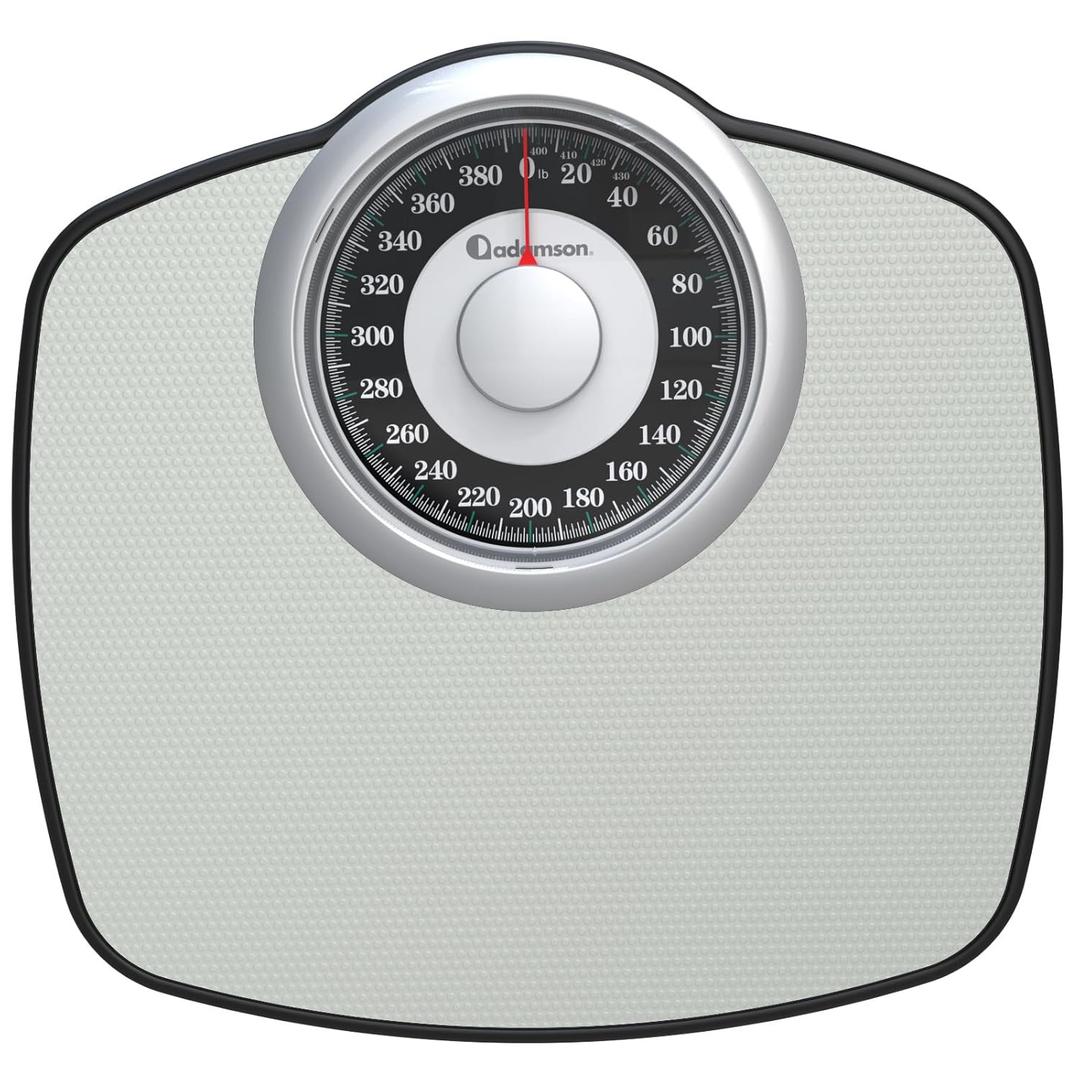 Adamson A25 Scales for Body Weight - Up to 400 LB - 5.3" Dial on 12.4" x 10.2" Platform - Anti-Skid Rubber Surface - High Precision Bathroom Scale Analog - Durable with 20-Year Assurance - Grey