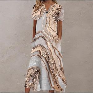 Akivide Womens Short Sleeve Summer Boho Floral Maxi Dress Casual Loose Beach Dresses with Pockets, XL