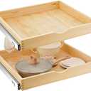 Menkxi 2 Set Pull out Tray Cabinet Organizer Wooden Pull Drawers storage Slide out Pantry Shelf for Base Cabinet Kitchen Gentle Close Fully Assembled Accessories(Wood Color,24'' X 21'' X 3'')