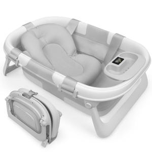 Jool Baby Foldable Baby Bathtub – Portable for Travel – Thermometer (Gray)