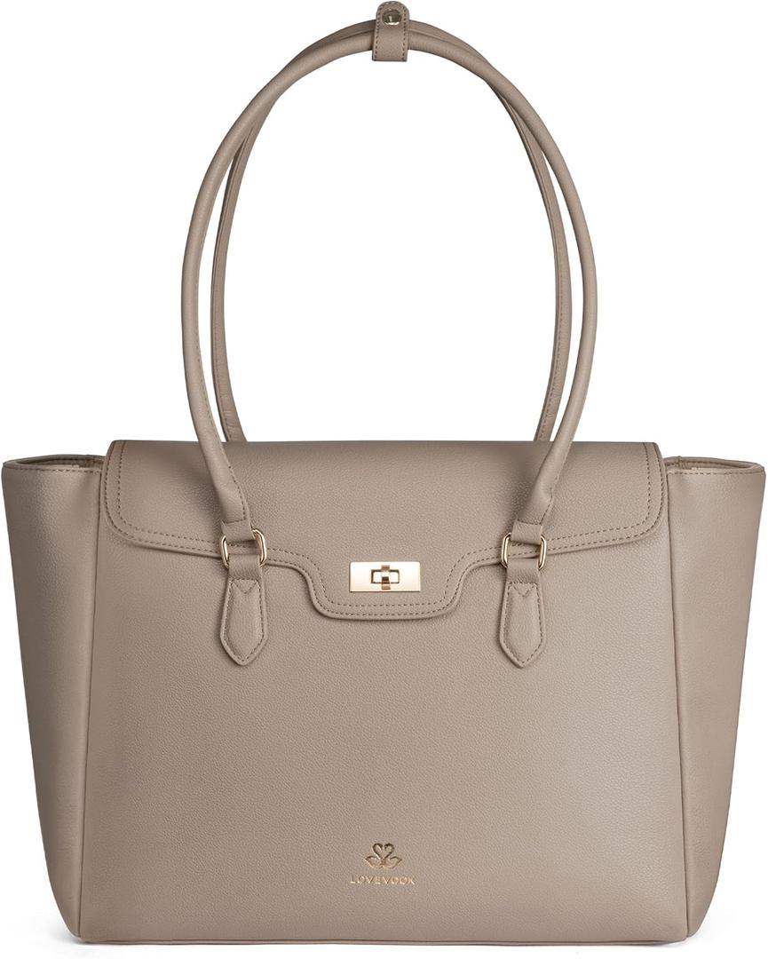 LOVEVOOK Laptop Bag for Women Soft Leather Work Bag, Office Shoulder Tote Purse Professional Briefcase with Flap Design