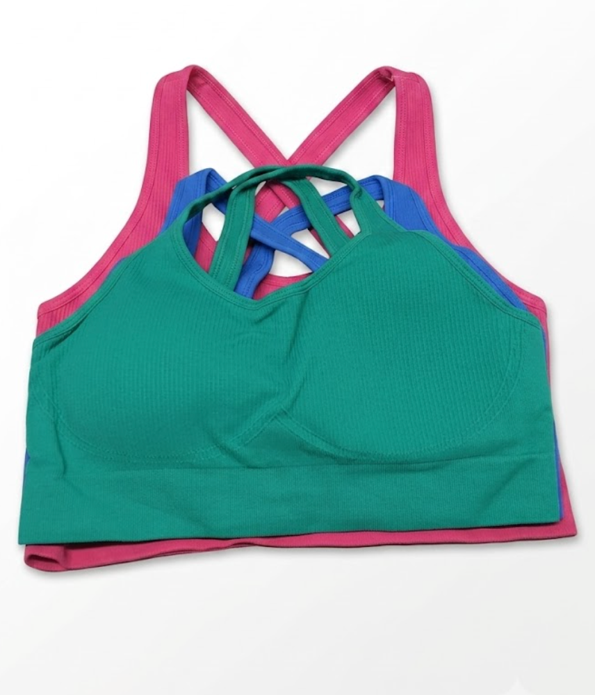 RUNNING GIRL Sports Bras for Women High Support,High ImpactSports Bra for Women with Removable Pads(2984Blue+Pink+Green_L)