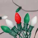 SUNSGNE C7 Christmas String Lights 25 Feet Outdoor String Lights with 27 5W Red Green White Glass Light Bulbs (2 Spare) for Backyard Patio Garden Xmas Decor, Green Wire