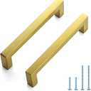 JOY DECOR 10 Pack Cabinet Handles, Gold Cabinet Pulls, 5 Inch Kitchen Handles Square Drawer Pulls Stainless Steel Drawer Hardware, 128mm Hole Center