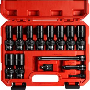 BLACKROBOT 3/8" Drive Swivel Socket Set, 14 Pieces Deep Universal Impact Socket Set, Metric(10-19mm) Flexible Wobble Socket Set, 6 Point, CR-MO, 3", 6" Extension Bars, Socket Adapter