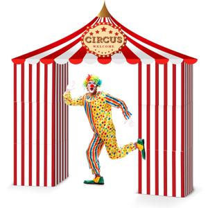 Bucherry 7 Pcs Circus Carnival Theme Party Decorations Circus Cardboard Tent 47 x 51 Red and White Striped Pennant Playhouse Xmas Decorations Kit for Carnival Birthday Christmas Game Supplies