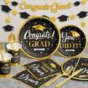 Graduation Decoration Class of 2026, 350PCS Graduation Party Supplies Disposable Dinnerware(Serve 50) with Paper Plates Cup Napkin Fork Knife Spoon College High School Grad Decor(Black & Gold)
