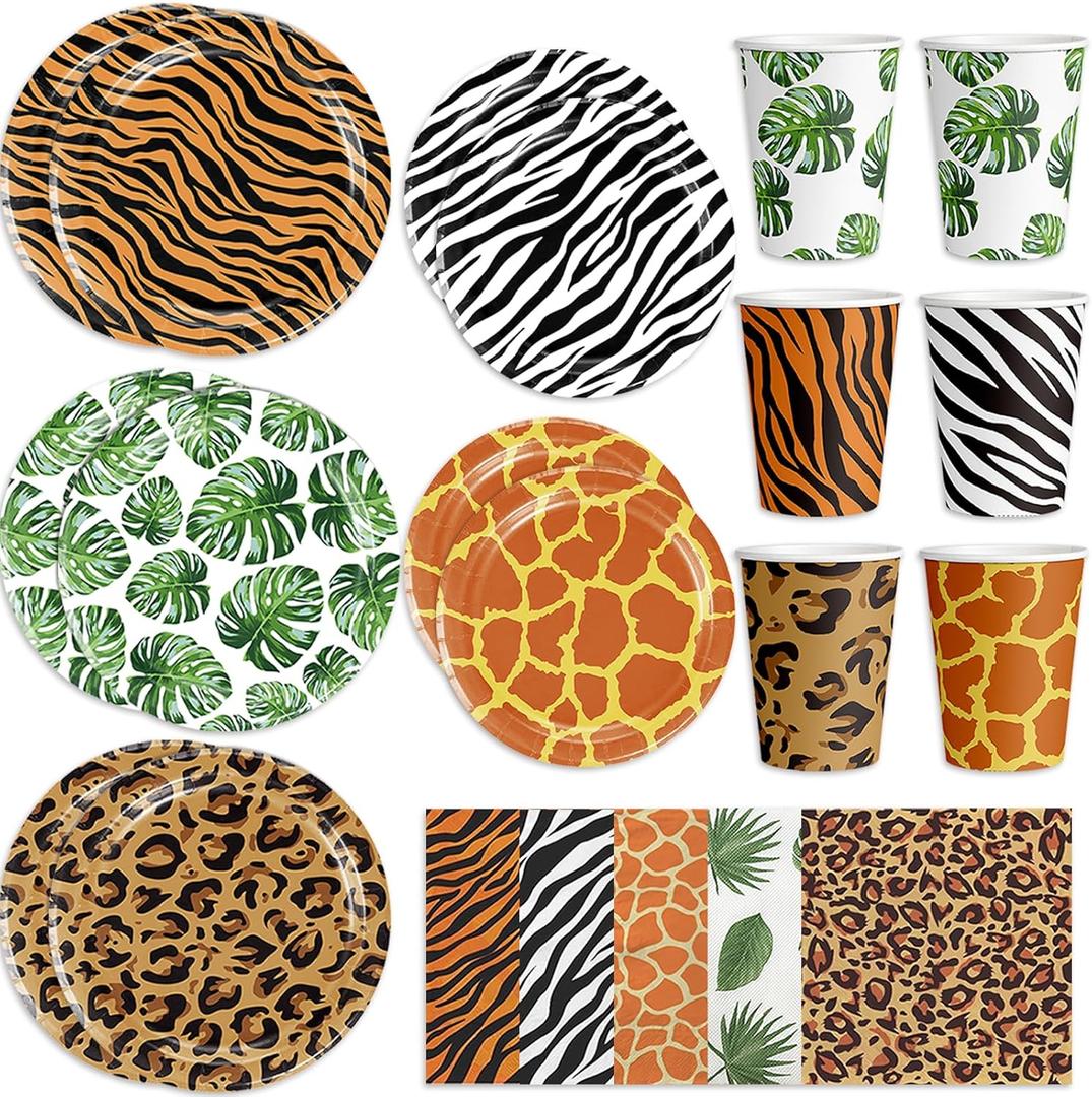 150 Pcs Jungle Animals Party Supplies - Plates, Napkins, Cups for Safari Party Favors (Serve 50)
