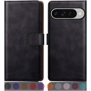 SUANPOT Compatible with Google Pixel 10/10 Pro 6.3" Wallet case with RFID Blocking Credit Card Holder,Flip Book PU Leather Protective Cover Women Men for Pixel 10 Phone case Black