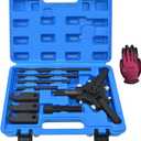 Harmonic Balancer Puller, Harmonic Balancer Damper Pulley Puller Kit, Compatible with Ford GM Chrysler Cadillac Chevy Trucks Mitsubishi, Adjustable Upgraded 3 Jaw Puller for Removal (Blue Case)