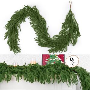 9 Ft Christmas Norfolk Pine Garland, Christmas Garland for Christmas Decorations- 100 Branches Greenery Garland for Holiday, Fireplace, Mantle, Window, Stairs, Indoor, Outdoor Decor