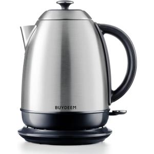 BUYDEEM K640 Stainless Steel Electric Tea Kettle with Auto Shut-Off and Boil Dry Protection, 1.7 Liter Cordless Hot Water Boiler with Swivel Base, 1440W,Retro Silver