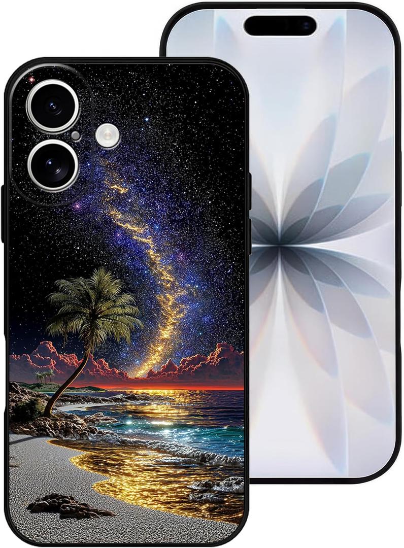 for iPhone 17 Case, Starry Night Waves Beach Pattern Phone Case, [Full Camera Protection] Soft Silicone Anti-Scratch Shockproof Protective Cover for iPhone 17 6.3"