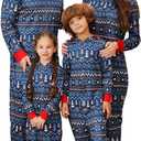 Family Matching Christmas Onesie Pajamas, Hooded One Piece Xmas Pajamas Onesie Adult Pajama Sleepwear (8-10 Years, Blue Snowflake)