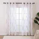 L.Z.E Gold White Sheer Curtains 84 Inches Long 2 Panels Set for Living Room Bedroom See Through Sheer Curtains & Drapes Grommet Top Transparent Sheers with Wave Patterns (54" W x 84" L)