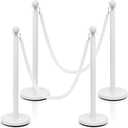 Ferraycle 4 Pcs Stainless Steel Stanchion Post Queue Red Carpet Ropes and Poles 5 ft White Velvet Rope Safety Barriers Sand Injection Hollow Base Crowd Control Stanchion for Party Theaters Wedding