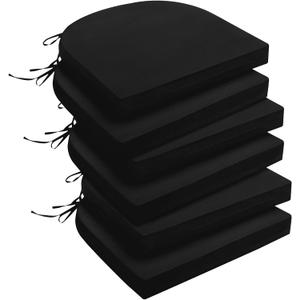 downluxe Outdoor Chair Cushions Set of 6 for Patio Furniture, Water-Resistant Patio Chair Cushions with Ties, High Density Foam Outdoor Seat Cushion, 17" X 16" X 2", Black