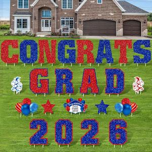 Chunful 23 Pcs 2026 Graduation Yard Sign Decorations,Blue and Red Class of 2026 Congrats Graduation Lawn Signs Large Grad Yard Signs with 46 Stakes for Outdoor Lawn Party Decor Supplies