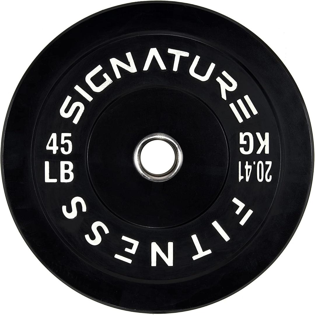 Signature Fitness 2" Olympic Bumper Plate Weight Plates with Steel Hub - 100% Virgin Rubber (Black)