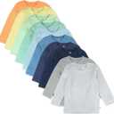 HonestBaby 10-Pack Long Sleeve T Shirts 100% Organic Cotton for Toddler, Boys, Girls (Rainbow Blues)