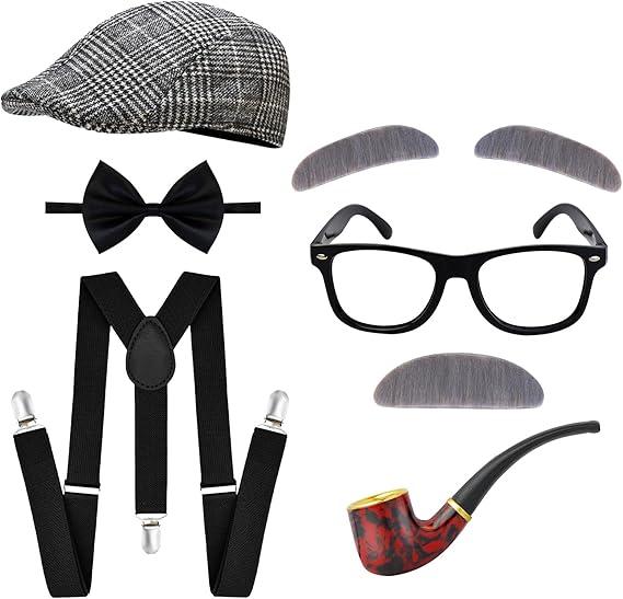 fulasiteu 100 Days of School Costume for Boys – Kids Old Man Grandpa Vest Set with Hat and Glasses for Holloween