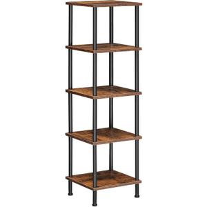 HOOBRO 5-Tier Corner Shelf Stand, Corner Square Rack Display Shelf, Tall Storage Plant Stand, Bookcase for Small Spaces, Living Room, Home Office, Kitchen, Rustic Brown and Black BF50CJ01