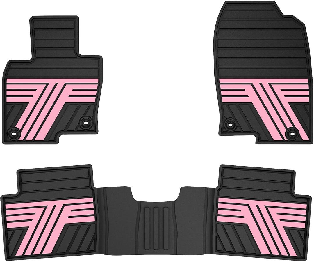 TTX LIGHTING Rubber Floor Mats for Mazda CX-5 2017-2025 | All Weather Heavy Duty Custom Fit Car Liners, 1st & 2nd Row, Black & Pink