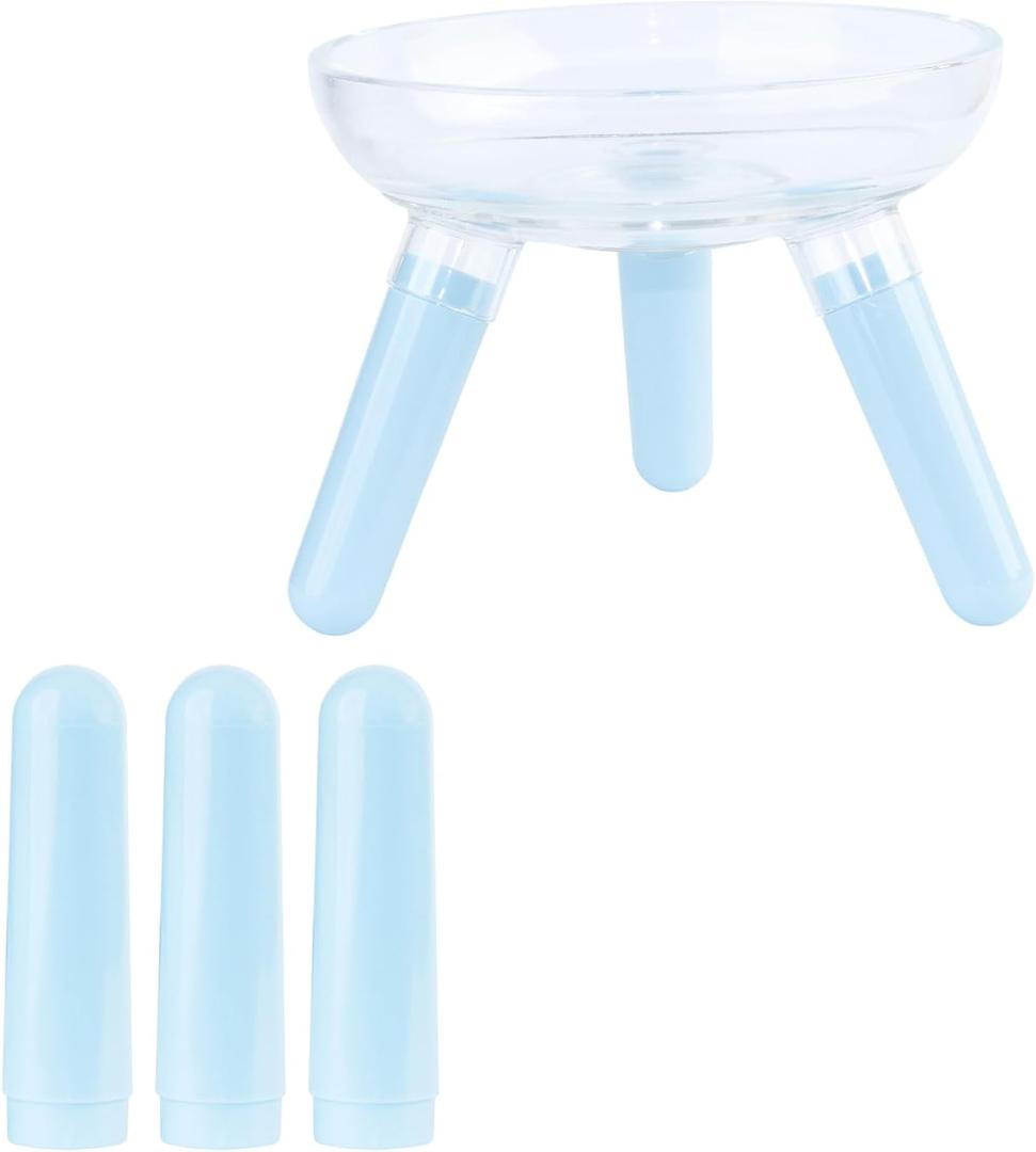 Raised Cat Food Bowls, Glass Cat Bowls Elevated with 6 Plastic Legs in 2 Heights. Protect The Spine and Prevent Vomiting(Blue)