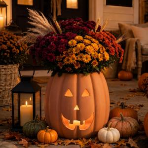 Tioncy Terracotta Pumpkin Planter Pot Large Halloween Jack O Pumpkin Decor, 9.8 x 9.65 inches