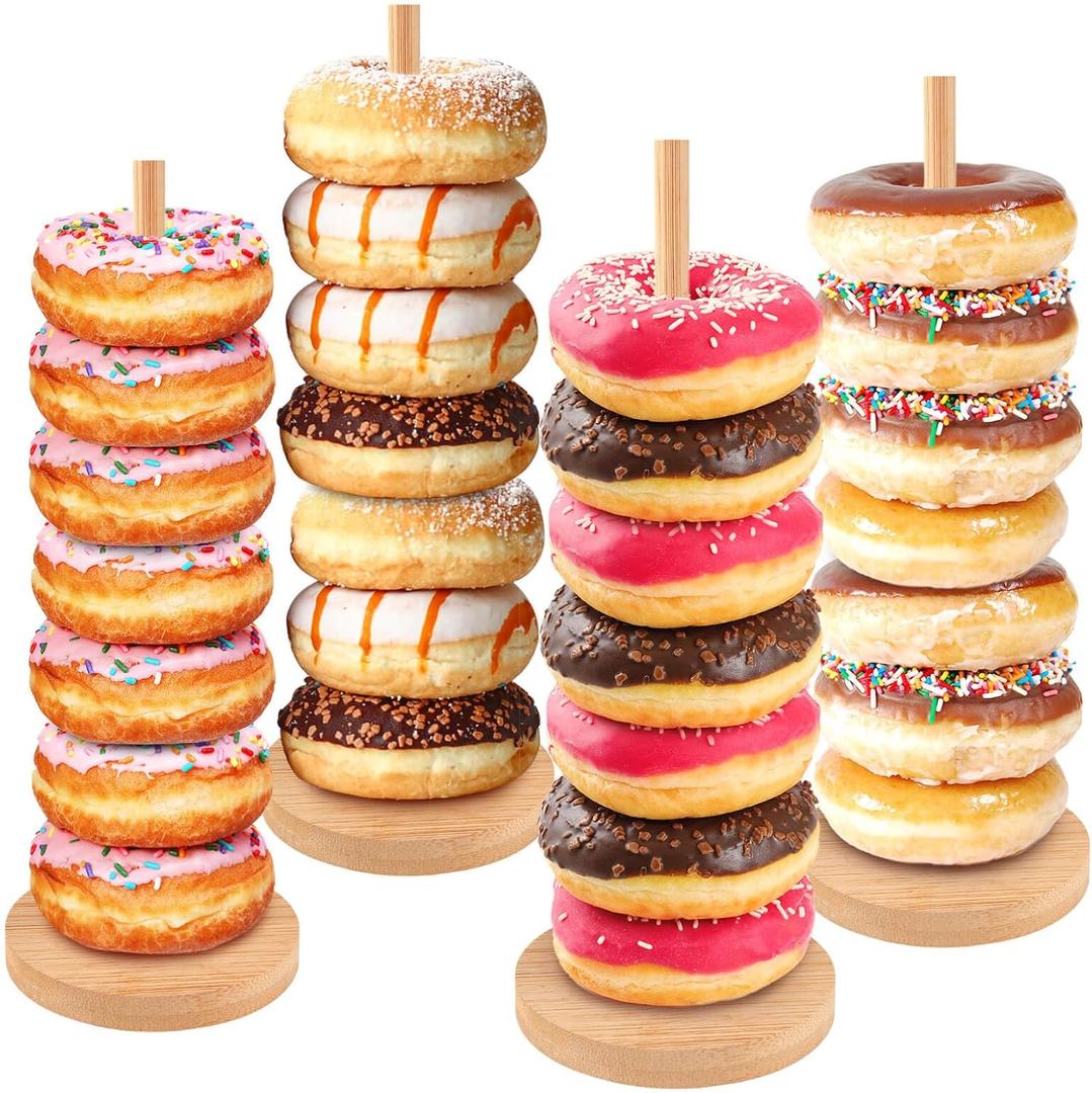 Farmhouse Donut Stand for Dessert Table 4 PCS, Donut Holder Stand, Bagel Holder Stand, Donut Display Stand for Party, Doughnut Tower Stand for Birthday, Wedding, Baby Shower Decoration