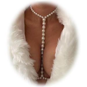 Women Pearls Body Chain Crossover Bra Beads Body Jewelry Bikini Beach Body Necklace for Chest Bra Waist Chain