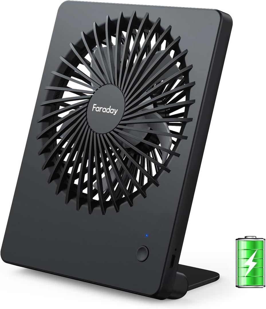 FARADAY Small Table Fans Rechargeable Portable 180°Tilt Folding Desk Fans Battery Operated Personal Fan Ultra Quiet For Home Bedroom Office Desktop, 3 Speeds (Black)