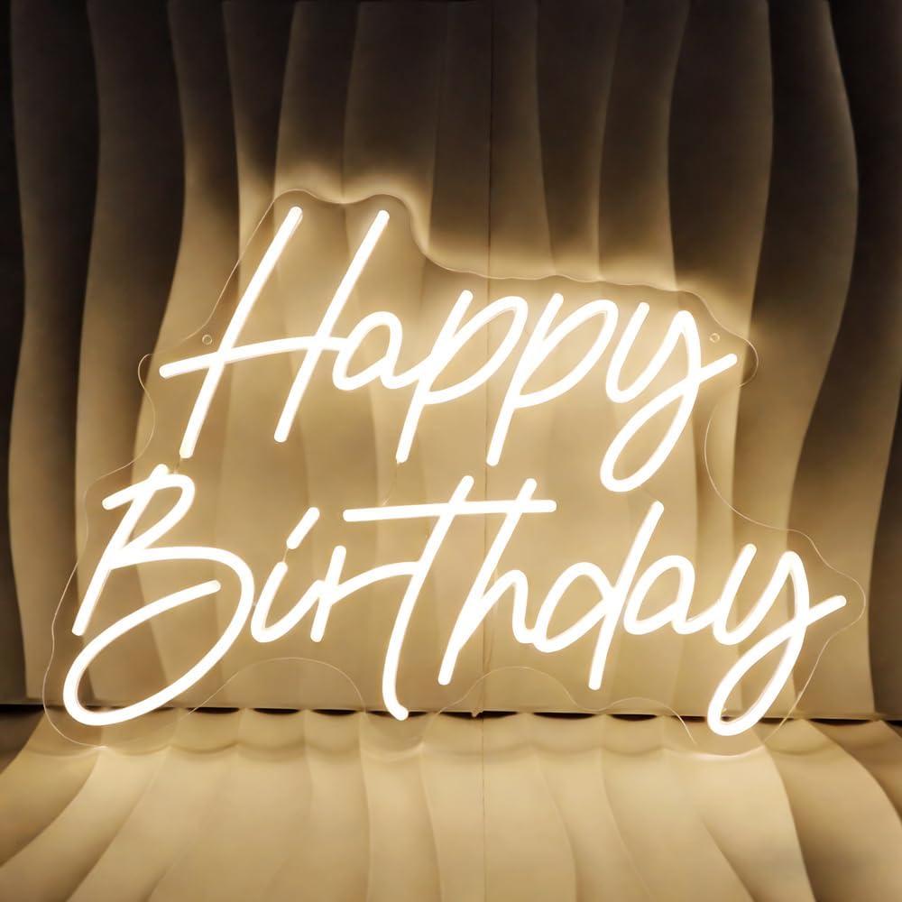 Happy Birthday Neon Sign For Backdrop Large Happy Birthday Light Up Sign Warm White 21.65"*14.96", Warm White-HappyBirthday-21.6"x14.9