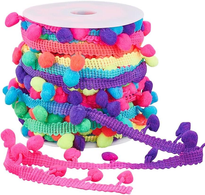 PH PandaHall 20 Yards Pom Poms Trim 10mm Ball Fringe Ribbon Rainbow Color Pom Poms Tassel Trim Fringe Tassel Lace for Christmas Party Decor Clothes Costume DIY Crafts Sewing, 8mm Ball