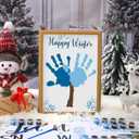AmazingSpark 36 Sets Hello Winter Handprint Art Craft Included Snowman Snowflake Gloves Reindeer DIY Hand Print Paper Crafts with Paint, Let It Snow Handprint Keepsake for Winter Xmas Fun Activity