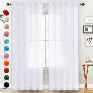 SpaceDresser Sheer Voile Window Treatment Rod Pocket Curtain Panels for Kitchen Bedroom Living Room Drapes Sunlight Filtering Privacy Semi Home Decor Assorted Colors Sizes (Optical White, 52 W x 54 L)