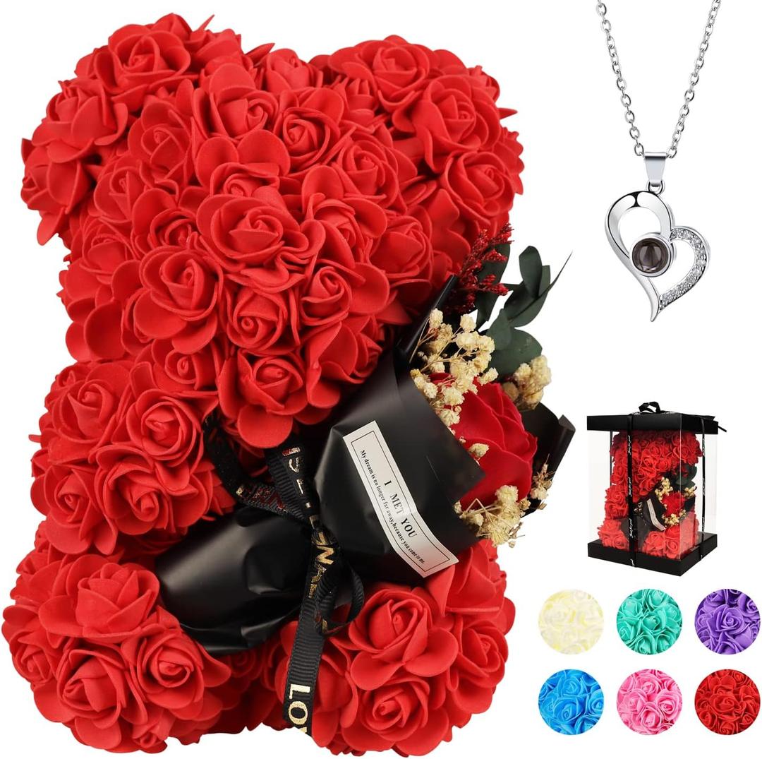 Mothers Day Rose Gifts for mom Rose Bear for Women, Artificial Rose Teddy Bear Birthday Bouquet, Mother's Day Rose Gift, Perfect for Wife, Mom, Grandma (Rose Red)