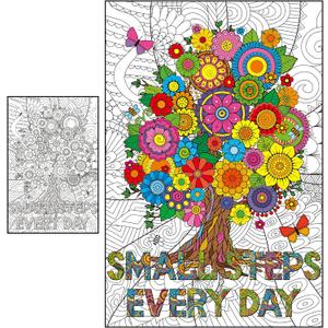 Giant Mandala Coloring Poster for Adults Large Coloring Poster Small Steps Every Day Big Jumbo Color Sheet Pages Books Tablecloth Art Craft DIY Activity for Kids Adults Party Game Supplies Decoration