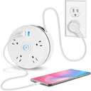 Retractable Extension Cord Power Strip: 6ft Extension Cord Surge Protector with 4 Outlets 2 Smart USB Ports and Hook - Portable Travel Power Strip for Home Office (White)