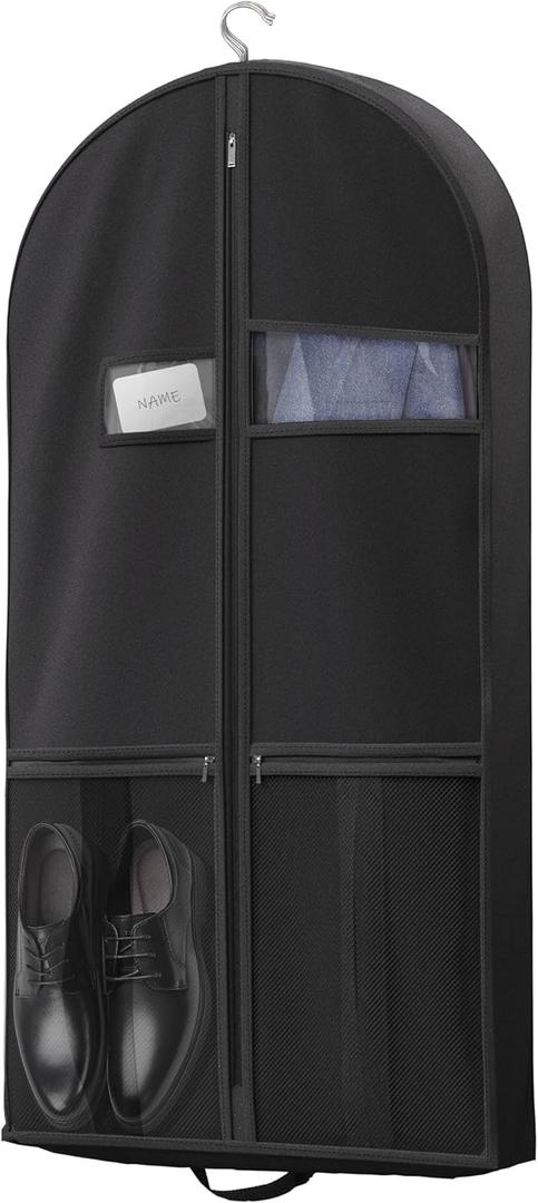 43" Travel Garment Bag with Accessories Zipper Pocket, Heavy Duty Suit Bag for Suits, Tuxedos, Dresses, Coats, Black, 1 pack