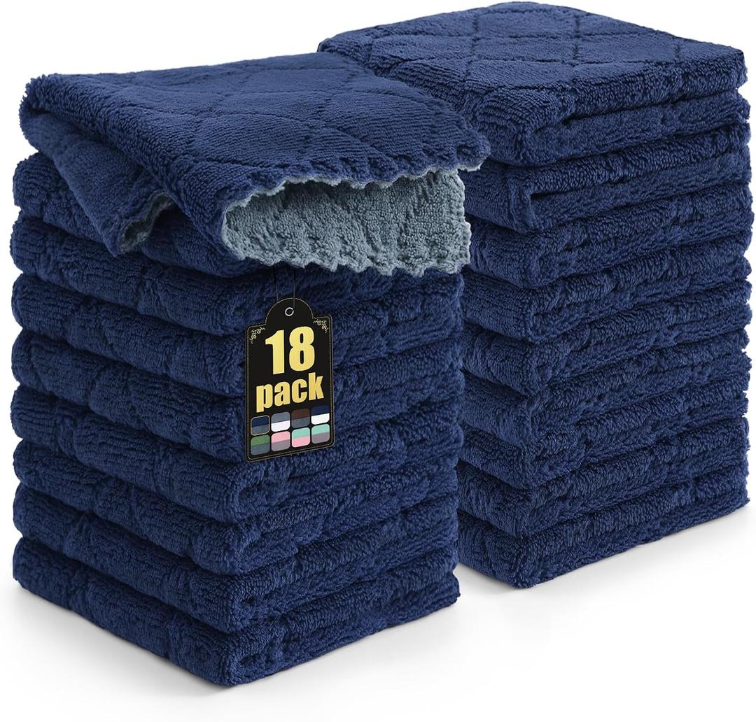 Mordimy 18 Pack Kitchen Cloths Dish Towels (10" x 10", Dark Grey & Navy Blue), Super Soft and Absorbent Dish Cloths, Coral Velvet Microfiber Cleaning Cloth, Nonstick Oil Fast Dry Dishcloths